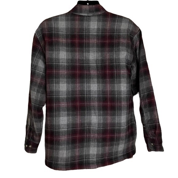 St. John's Bay Gray Red Plaid Flannel Shirt Jacket Shacket, size Medium - Picture 4 of 8